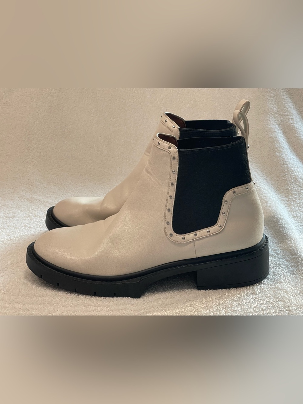 COACH Lory Leather Studded Chelsea Booties - Chalk White & Black